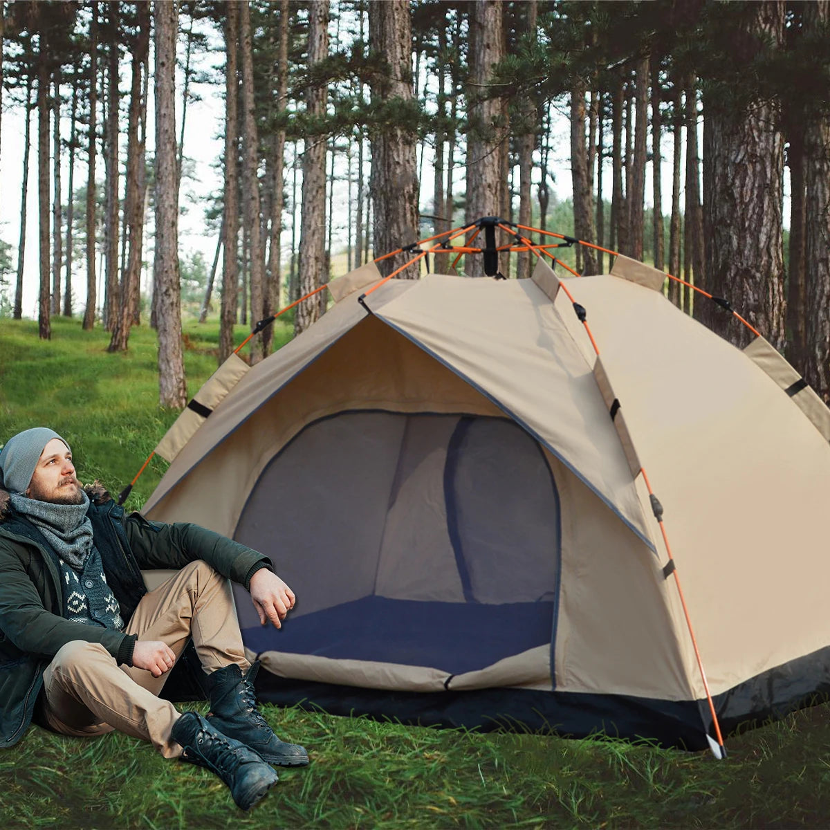 Outdoor Automatic Quick-Opening Tent Automatic Rainproof Sunshine-Proof Tent Two Doors