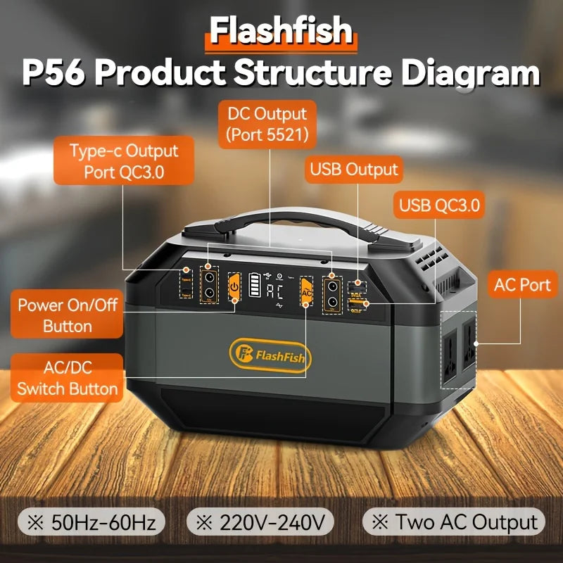 Flashfish P56 330W Portable Solar Generator | 299Wh Power Station with 240V AC Output, 100W Solar Panel Support & Wireless Charging – Ideal for Camping, Travel & Emergency Backup
