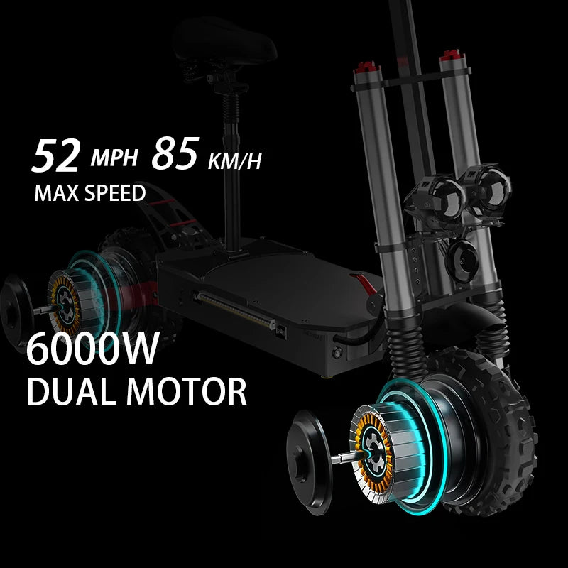 6000W 72V Electric Scooter – High-Speed Off-Road eScooter with Seat, Dual Drive, and LCD Display