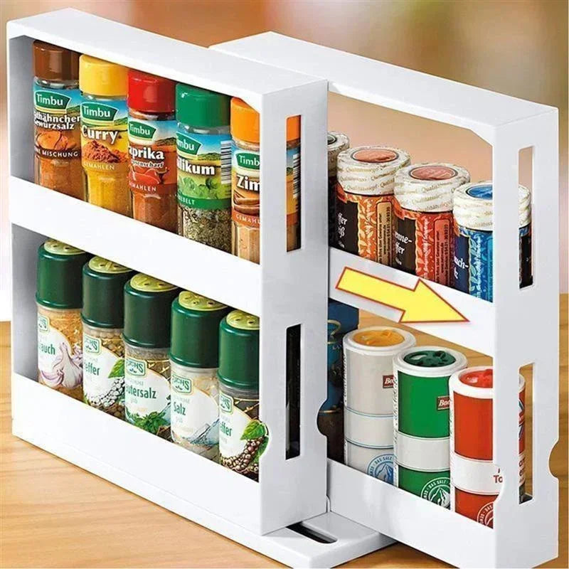 2-Tier Rotating Spice Storage Rack | Multi-Function Swivel Organizer for Kitchen & Bathroom