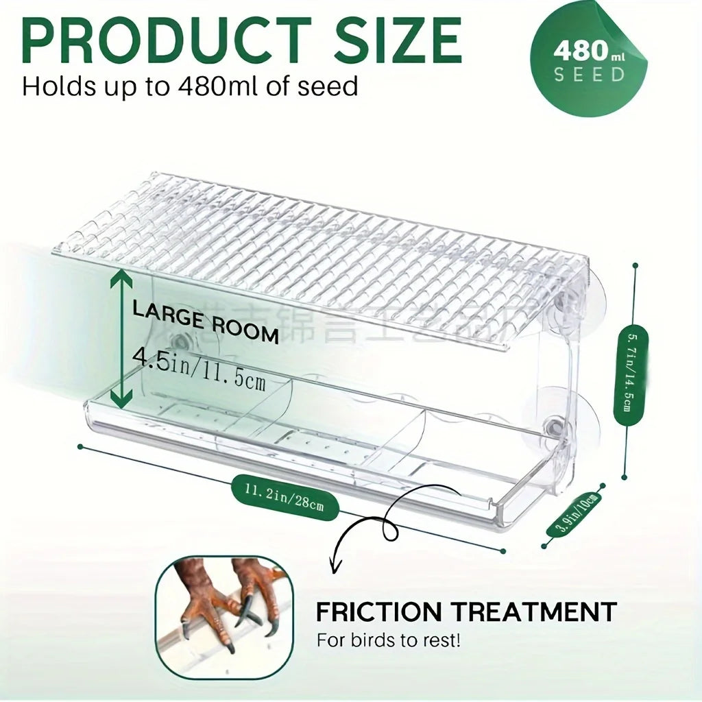 Large Window Bird Feeder with Strong Suction Cups & Removable Seed Tray