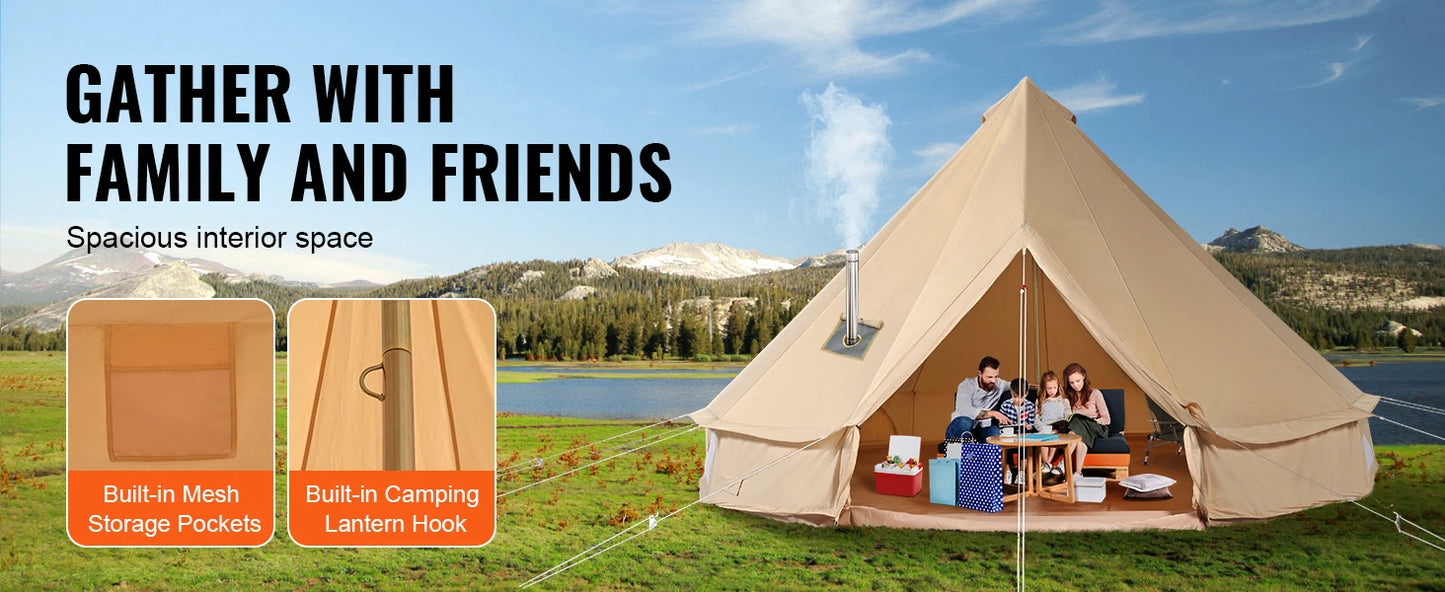 SucceBuy 16.4FT Canvas Bell Tent for Camping – 4 Season Yurt Tent with Stove Jack, Breathable TC Cotton, Sleeps Up to 8 People