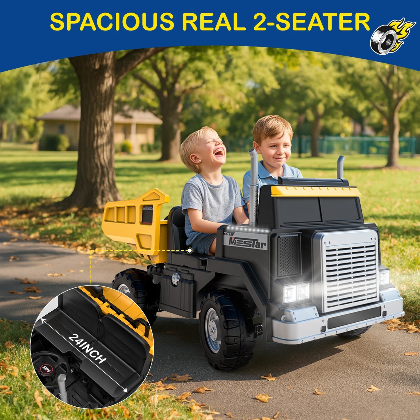 LIGIANT 24V Ride-On Dump Truck for Big Kids – 2-Seater Electric Truck with Remote Control, Power Dump Bed, 4WD Switch, Bluetooth & Suspension