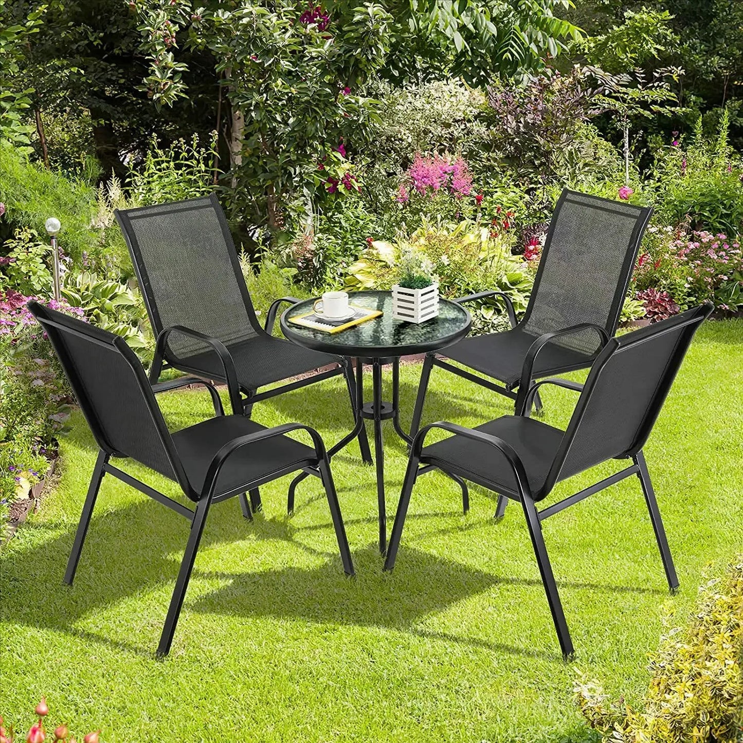 4PCS Outdoor Garden Chairs – Stackable Patio Seating Set
