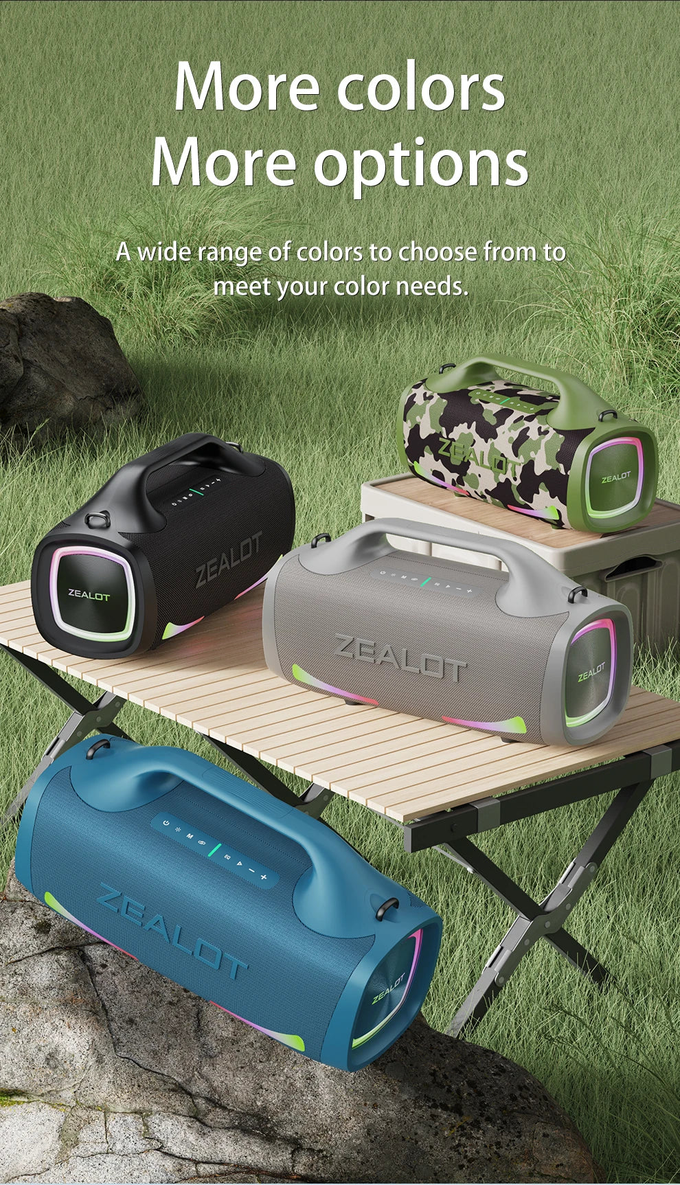 ZEALOT 100W Portable Bluetooth Subwoofer Speaker – 24000mAh Battery, RGB Lights, Waterproof, Wireless Pairing