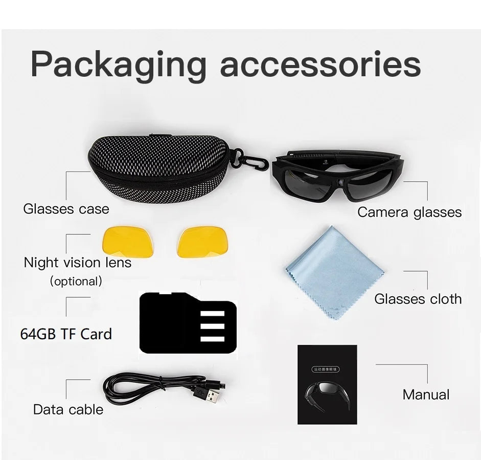 4K HD Smart Camera Glasses with 64GB Storage & Hands-Free POV Recording