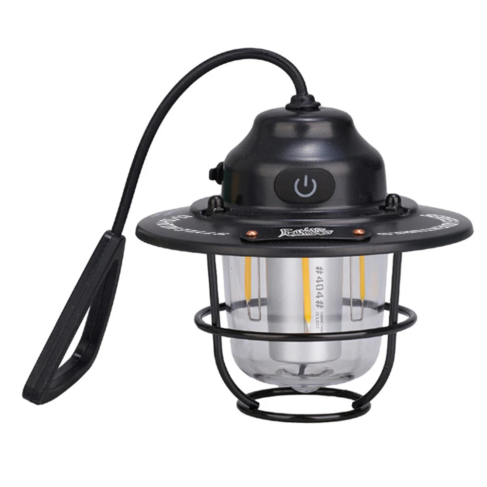 Retro LED Camping Lantern with Type-C Charging & 4 Light Modes