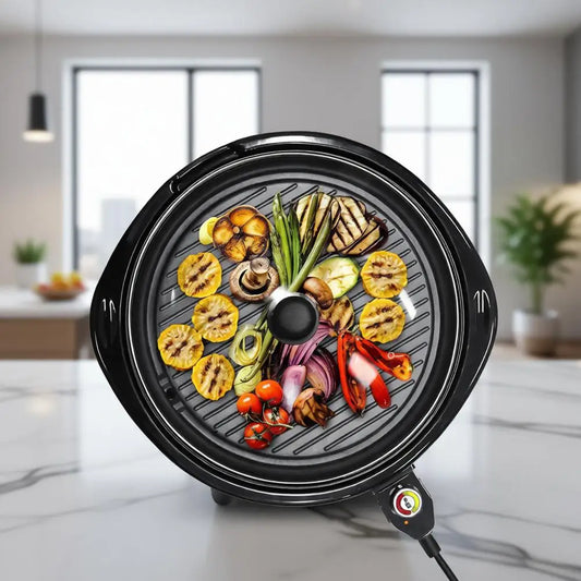 EMG-980B Smokeless Electric Tabletop Grill Nonstick, 6-Serving, Dishwasher Safe Removable Grilling Plate, Indoor Grill with Tempered Glass Lid