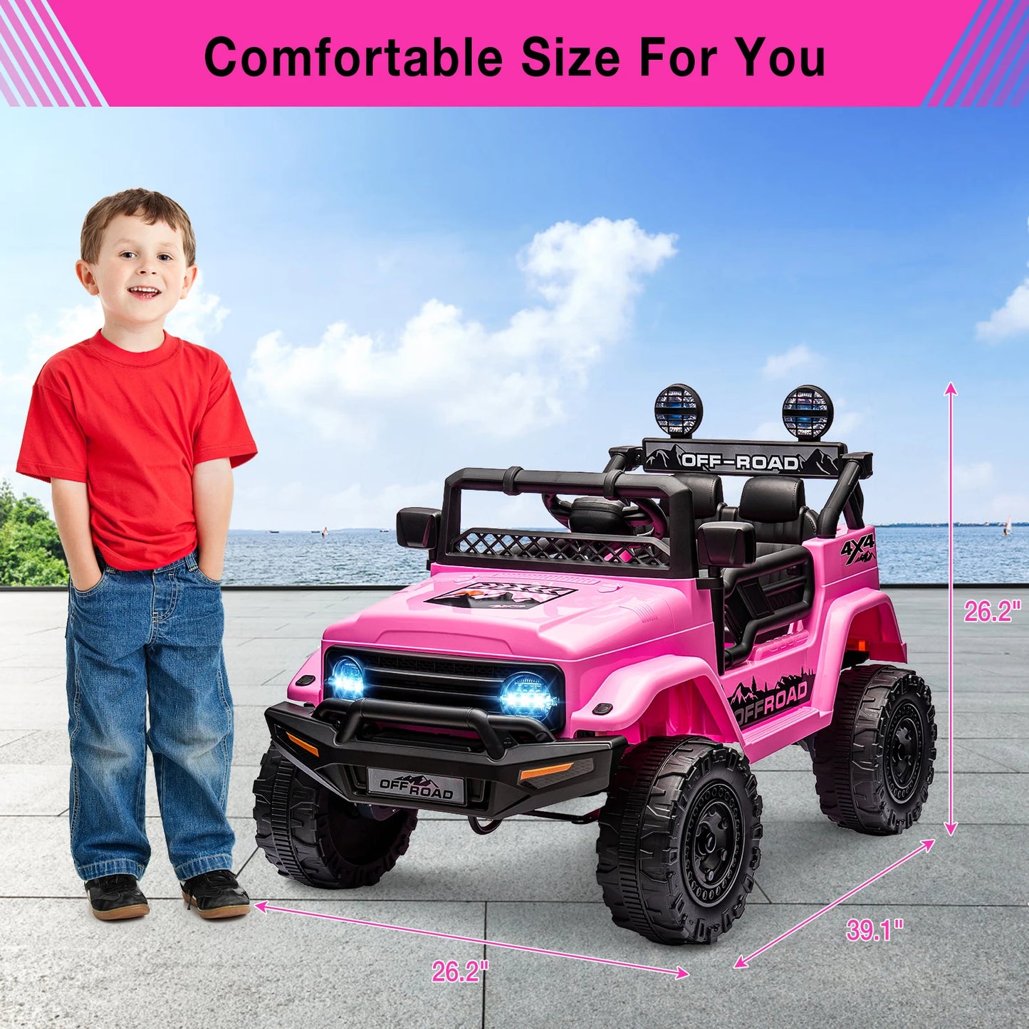 12V Ride-On Truck for Kids – 2 Seater Electric Vehicle with Remote Control, Bluetooth Audio & LED Lights
