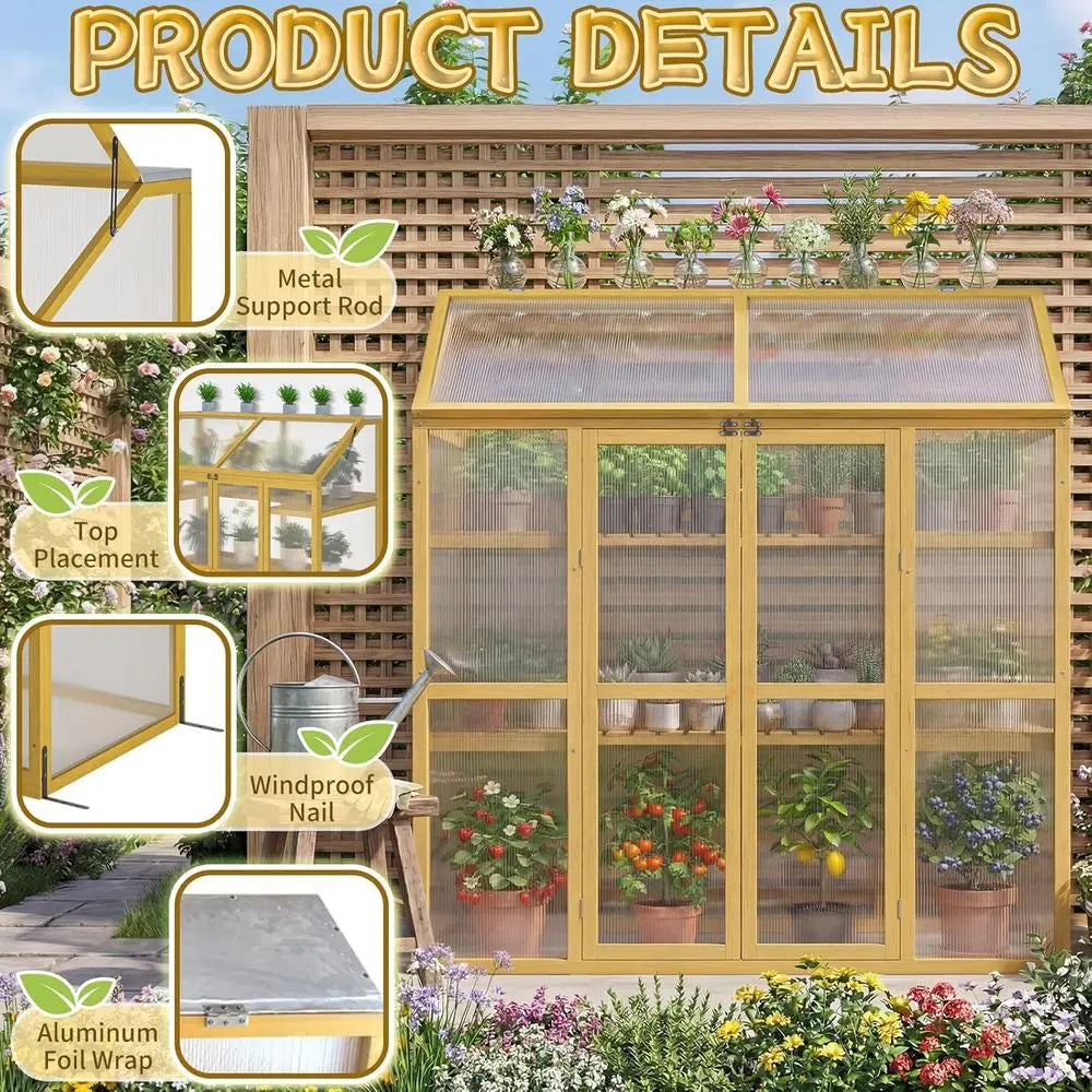 Greenhouse Cabinet with Transparent Roof, Raised Plants Shel Protection for Outdoor Indoor, Natural