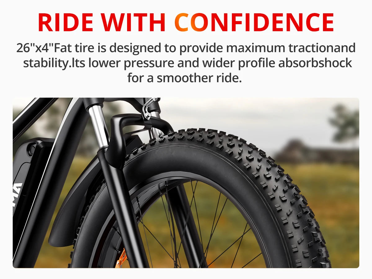 AMYET EB26 1000W Electric Bike with 26" Fat Tires & 48V Battery