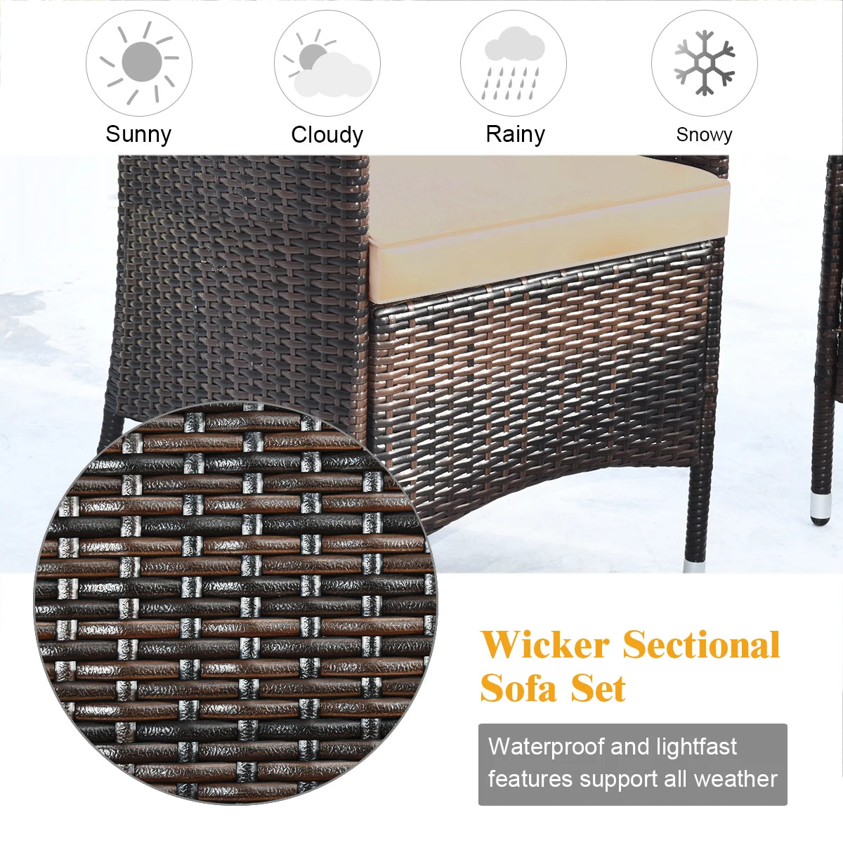 4-Piece Rattan Patio Furniture Set with Cushioned Sofa Chairs & Glass Coffee Table