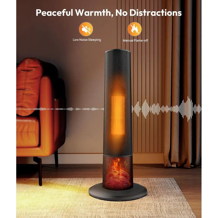space heater with fireplace Electric Space Heater Large Room with 3D Flame, Portable Tower Space Heaters for Office, Bedroom, 2