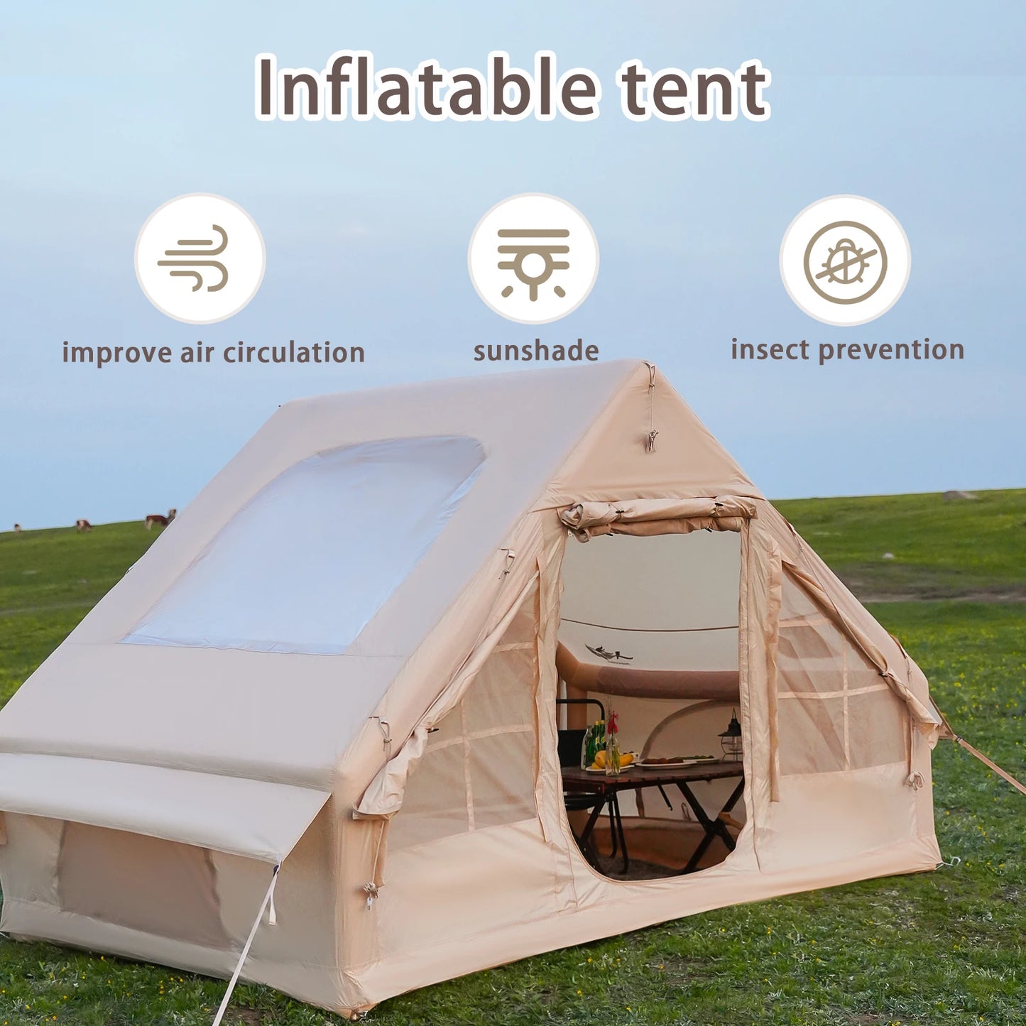 Inflatable Glamping Tent Luxury Air Tent for Camping with Stove Jack (4–8 Person)