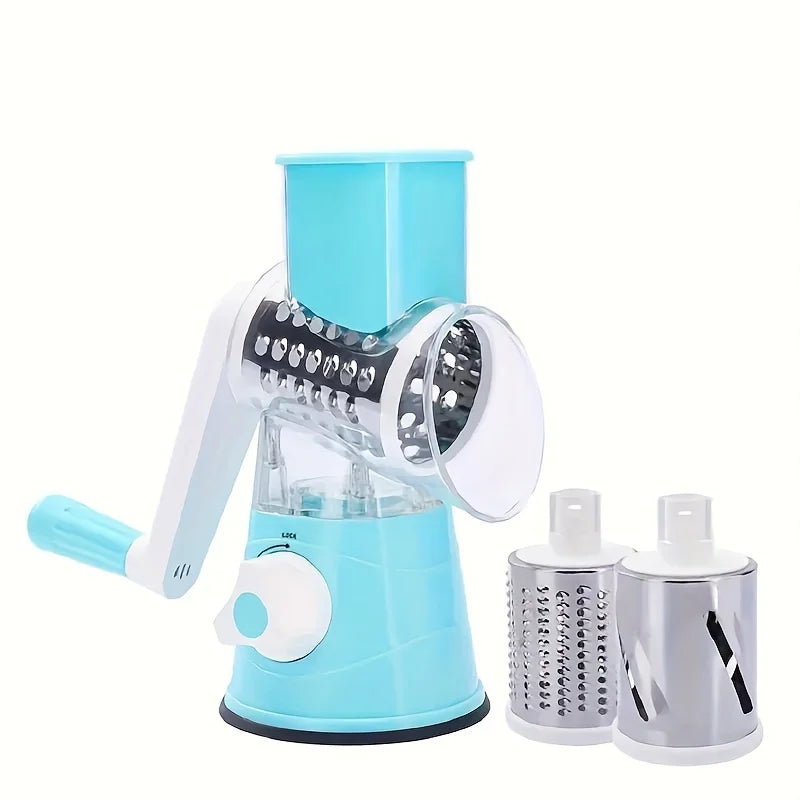 Manual Rotary Vegetable Slicer & Grater – 3-in-1 Drum Design for Fast Shredding, Slicing & Grinding – Multifunction Kitchen Tool