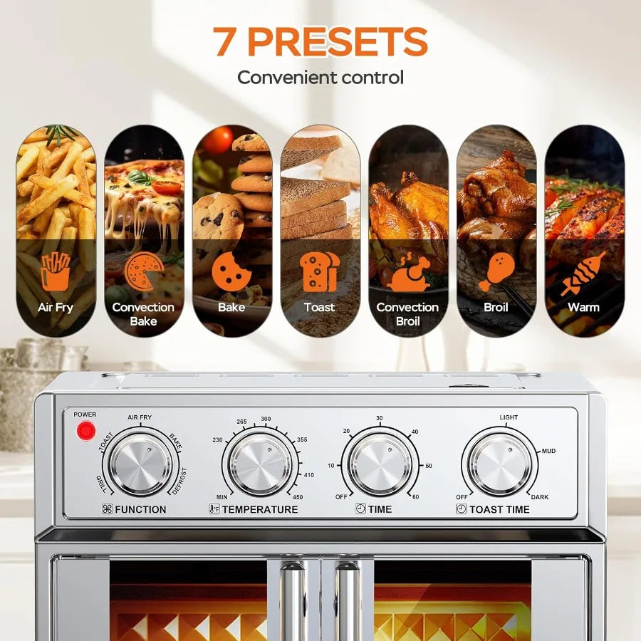 26QT Air Fryer Toaster Oven Combo with French Doors – 1700W Stainless Steel Convection Countertop Oven with 7 Presets for Baking, Toasting, Broiling & Air Frying