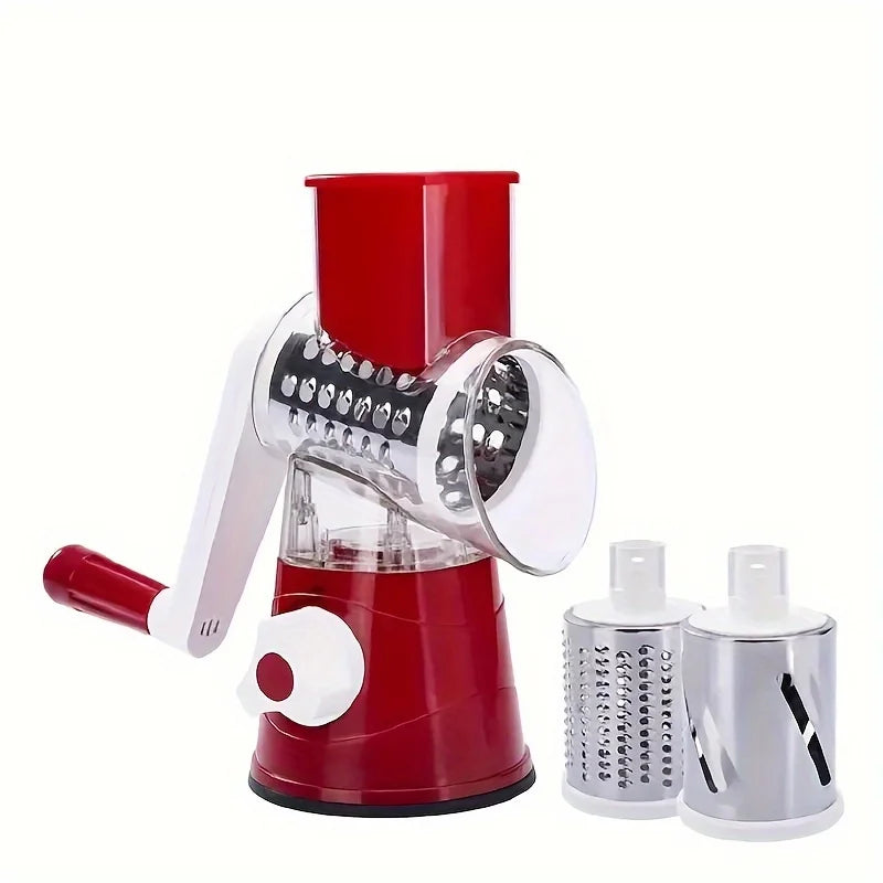 Manual Rotary Vegetable Slicer & Grater – 3-in-1 Drum Design for Fast Shredding, Slicing & Grinding – Multifunction Kitchen Tool