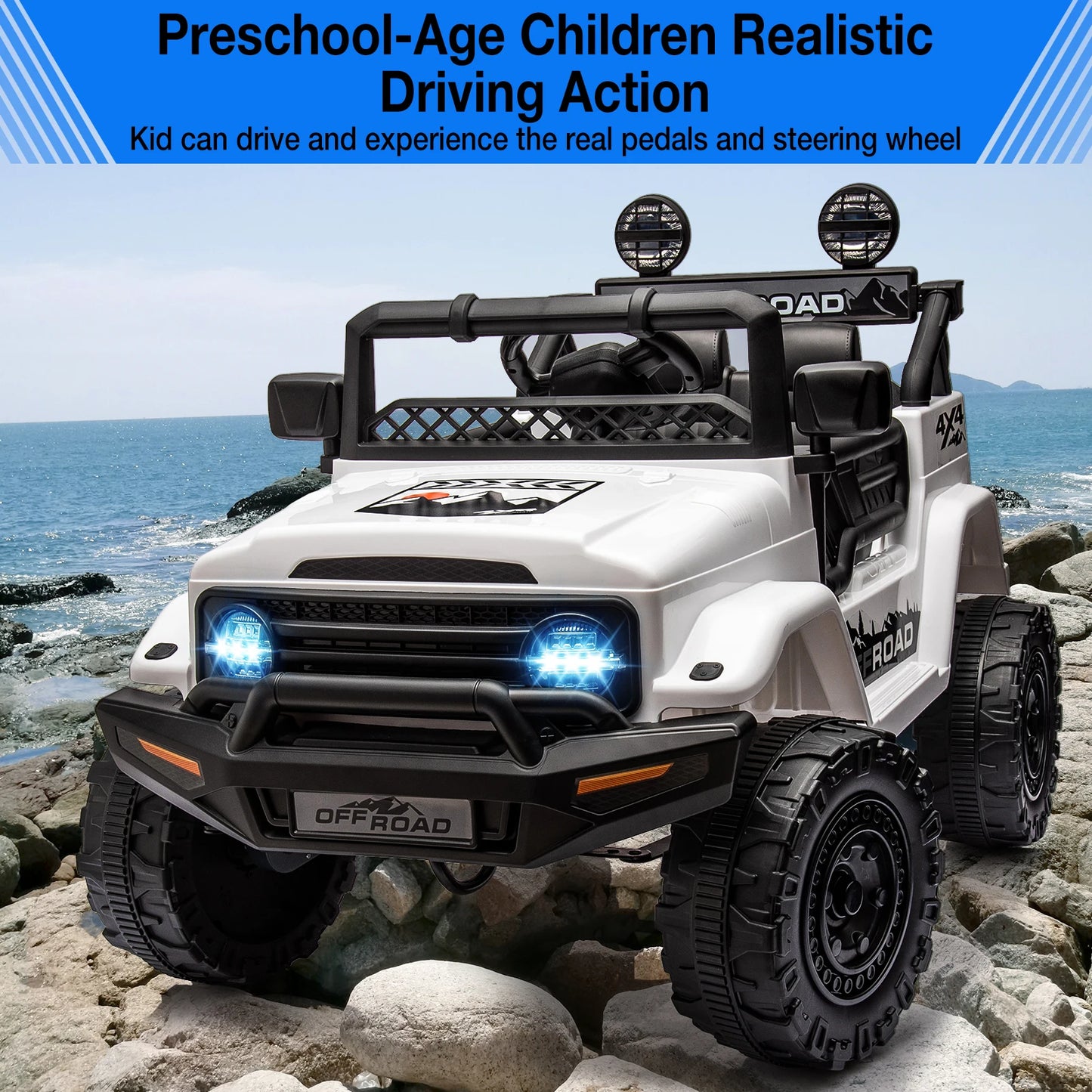 12V Ride-On Truck for Kids – 2 Seater Electric Vehicle with Remote Control, Bluetooth Audio & LED Lights