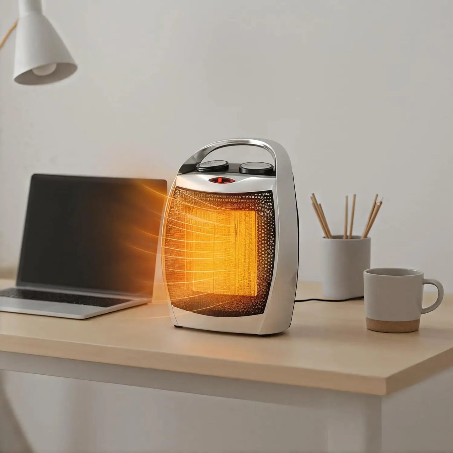 Portable Electric Space Heater for Home & Office – 1500W/750W Ceramic Desktop Heater with Thermostat, Tip-Over & Overheat Protection