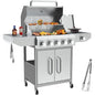 Llamaviva 5 Burner Propane Gas Grill with Side Burner,Stainless Steel BBQ Grill with Porcelain-Enameled Cast Iron Grates