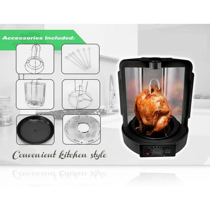 Vertical Rotisserie Oven Roaster Shawarma Kebab Machine Skewer Rack Cooking Basket Tower Healthy Countertop Cooking with