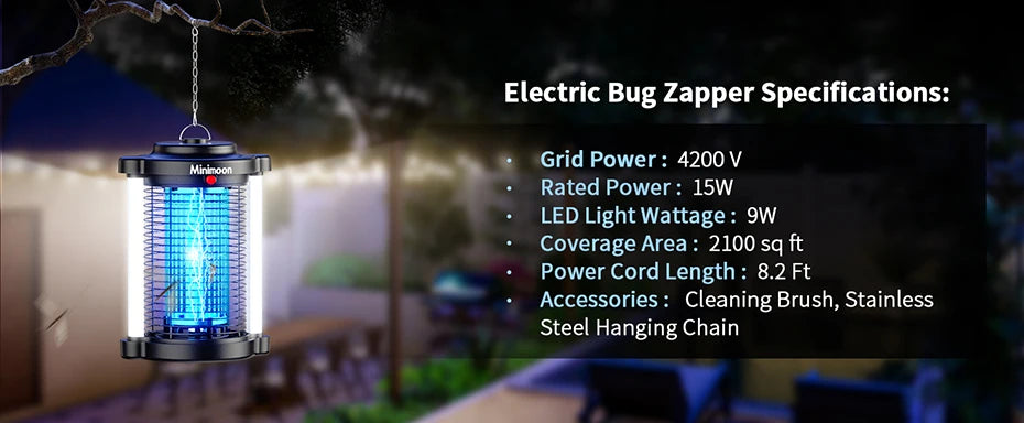 Minimoon Bug Zapper Outdoor Mosquito Zapper with Dual LED Light 4200V Electric Fly Trap
