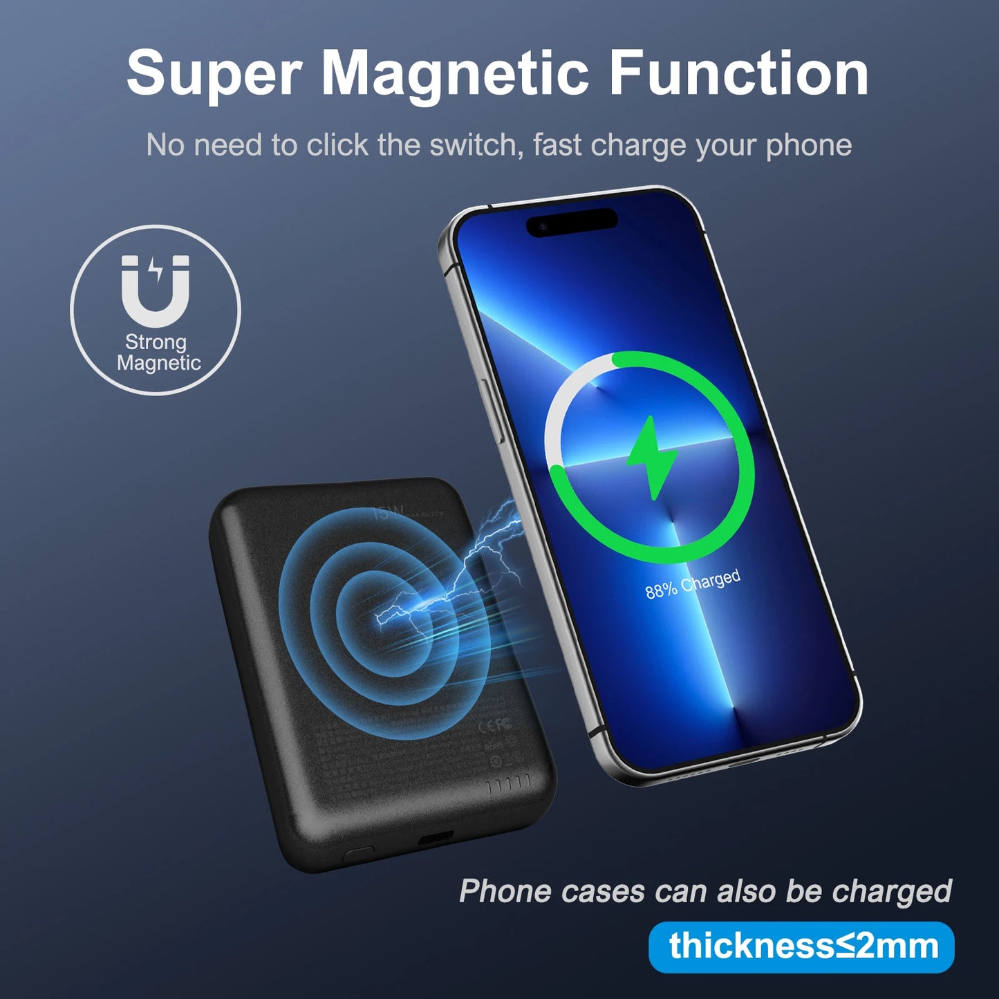 Magnetic Wireless Power Bank 5000mAh – Slim & Portable Fast Charger