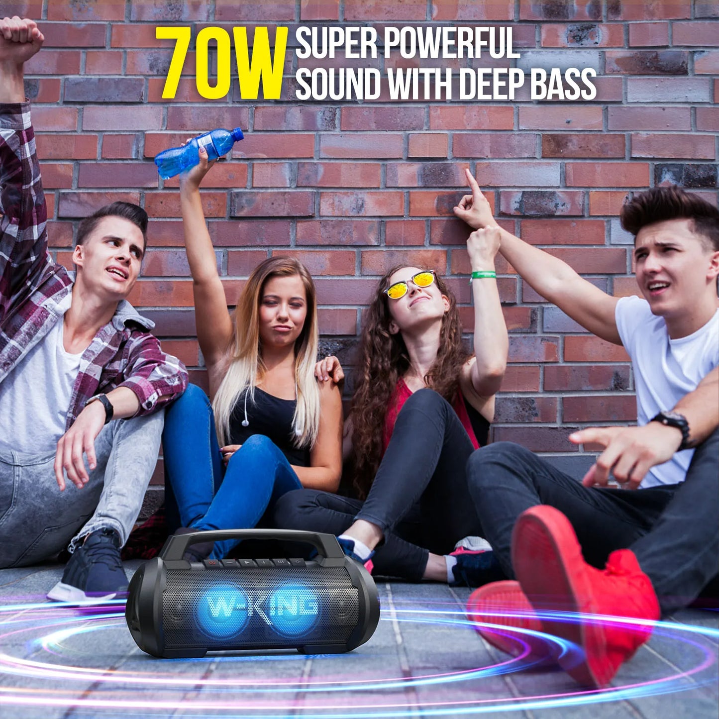 W-KING 70W RMS Bluetooth Portable Speaker,  Speaker Wireless Loud IPX6 Waterproof Bluetooth Speakers with Subwoofer/Bass Boost