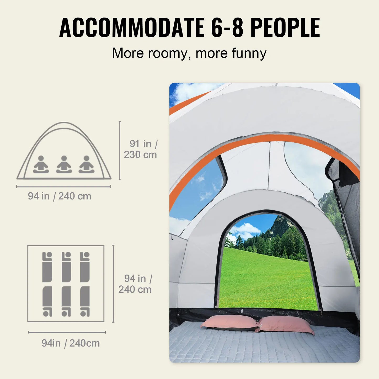 SucceBuy 8' x 8' SUV Camping Tent Attachment for 6-8 People with Rainfly & Carry Bag