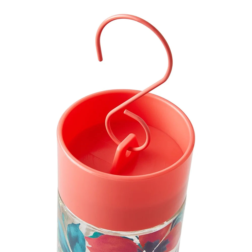 20oz Floral Glass Hummingbird Feeder with 6 Leakproof Feeding Ports & Ant Moat