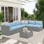7-Piece Outdoor Patio Furniture Set – Wicker Sectional Sofa with Cushions & Glass Coffee Table