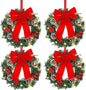 Illuminated Christmas Wreaths, 12-Inch Pre-Lit Miniature Holiday Wreaths with Oversized Bows, Battery-Powered LED Pine Needle Wr