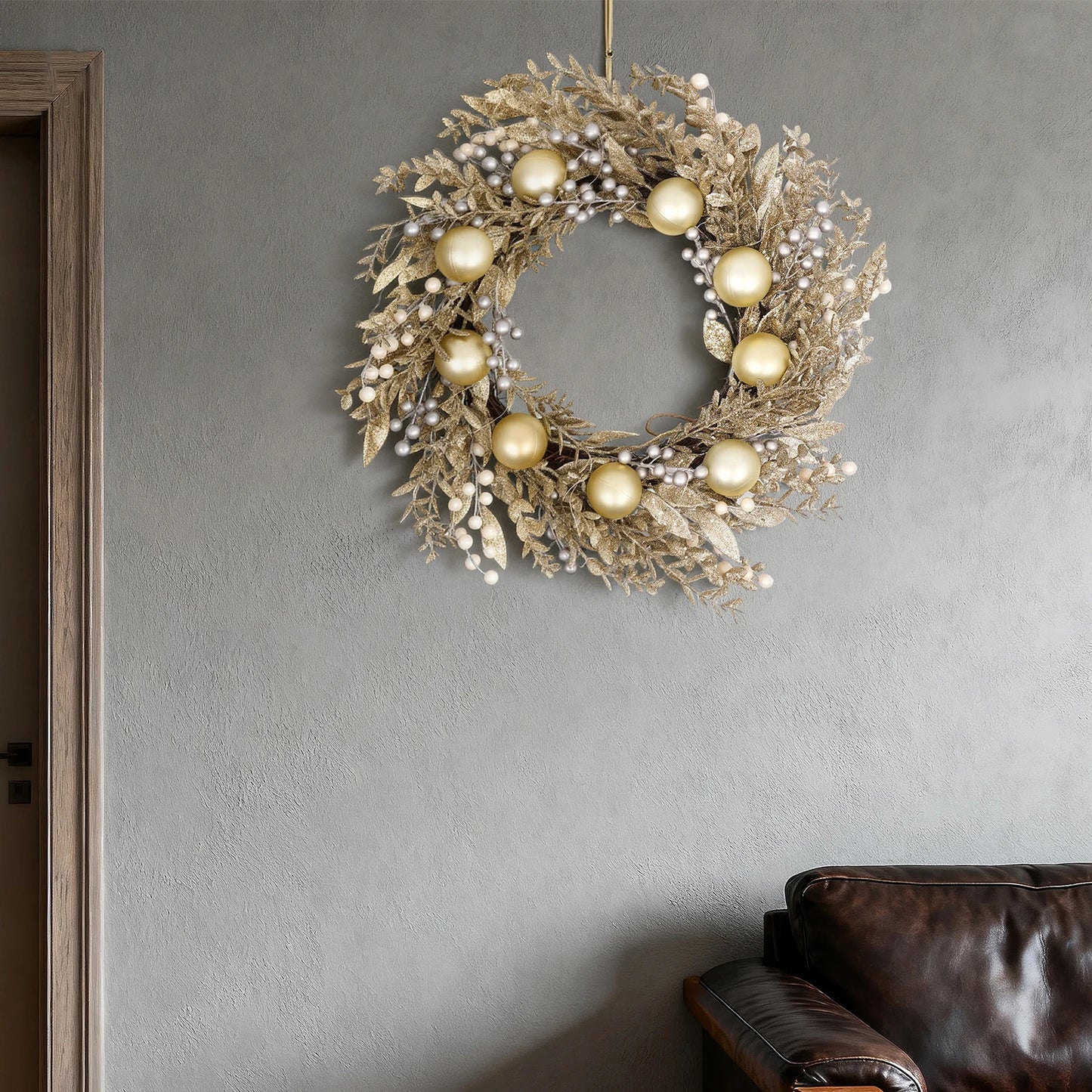 24-Inch Battery-Operated Christmas Wreath, 50 LED Lights & Shatterproof Mix, Easy Outdoor Door Decoration Christmas, New Year