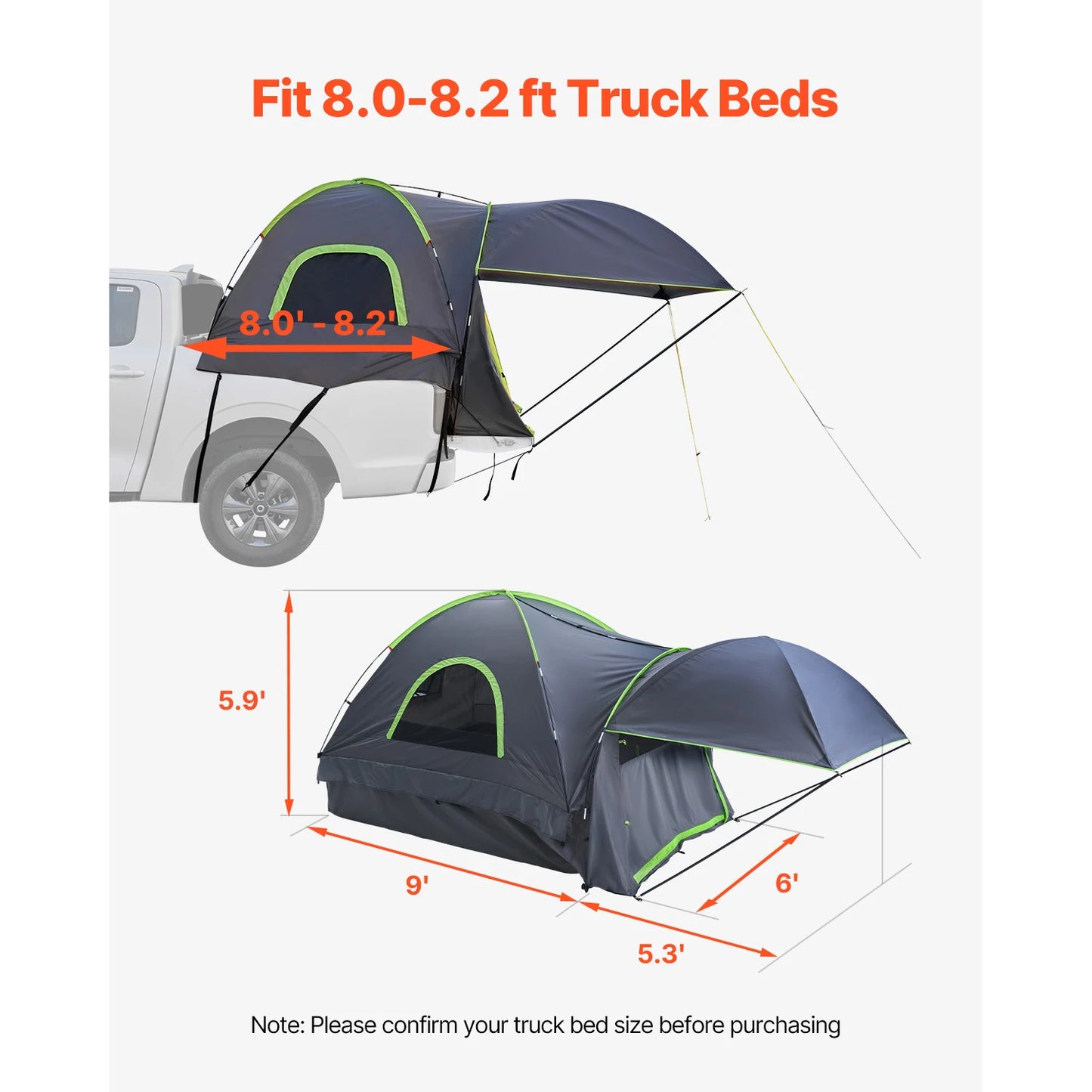 Pickup Truck Bed Tent with Awning – Waterproof Camping Tent for 2–3 Persons