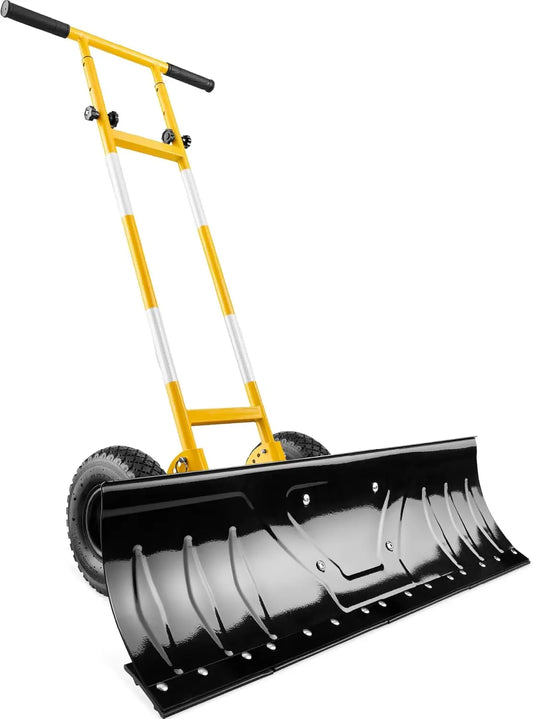 36 inch Heavy-Duty Snow Plow with Adjustable Galvanized Steel Blade and Wheeled Handle - Yellow