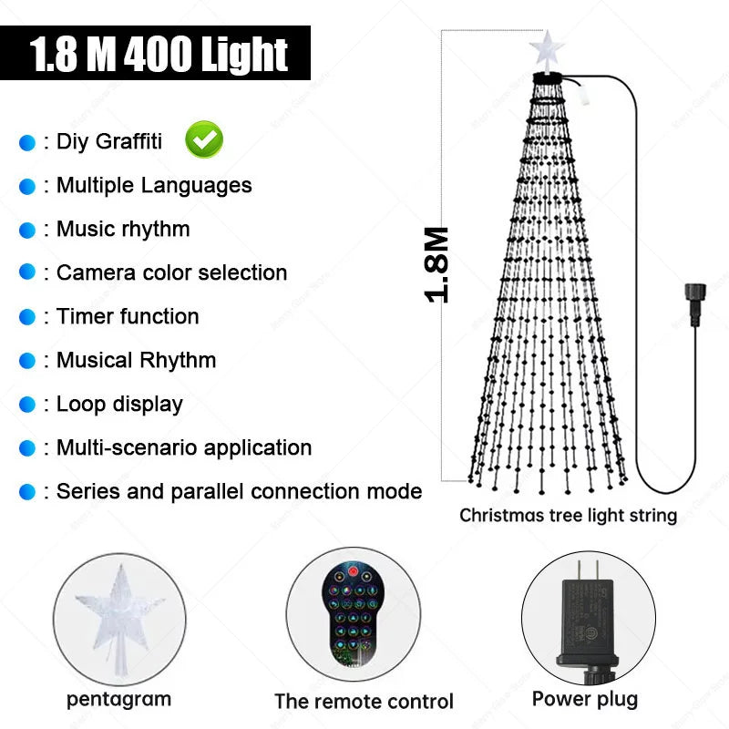Smart Christmas Tree Lights with Remote & App Control 400 RGB LED Beads Music Sync Timer for Festive Holiday Christmas Decor