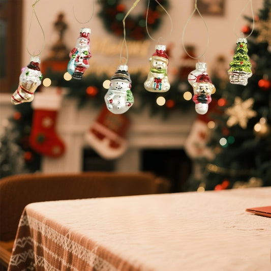 Set of 6 Festive Glass Christmas Tree Ornaments Featuring Adorable Reindeer Penguin and Gingerbread Man Designs
