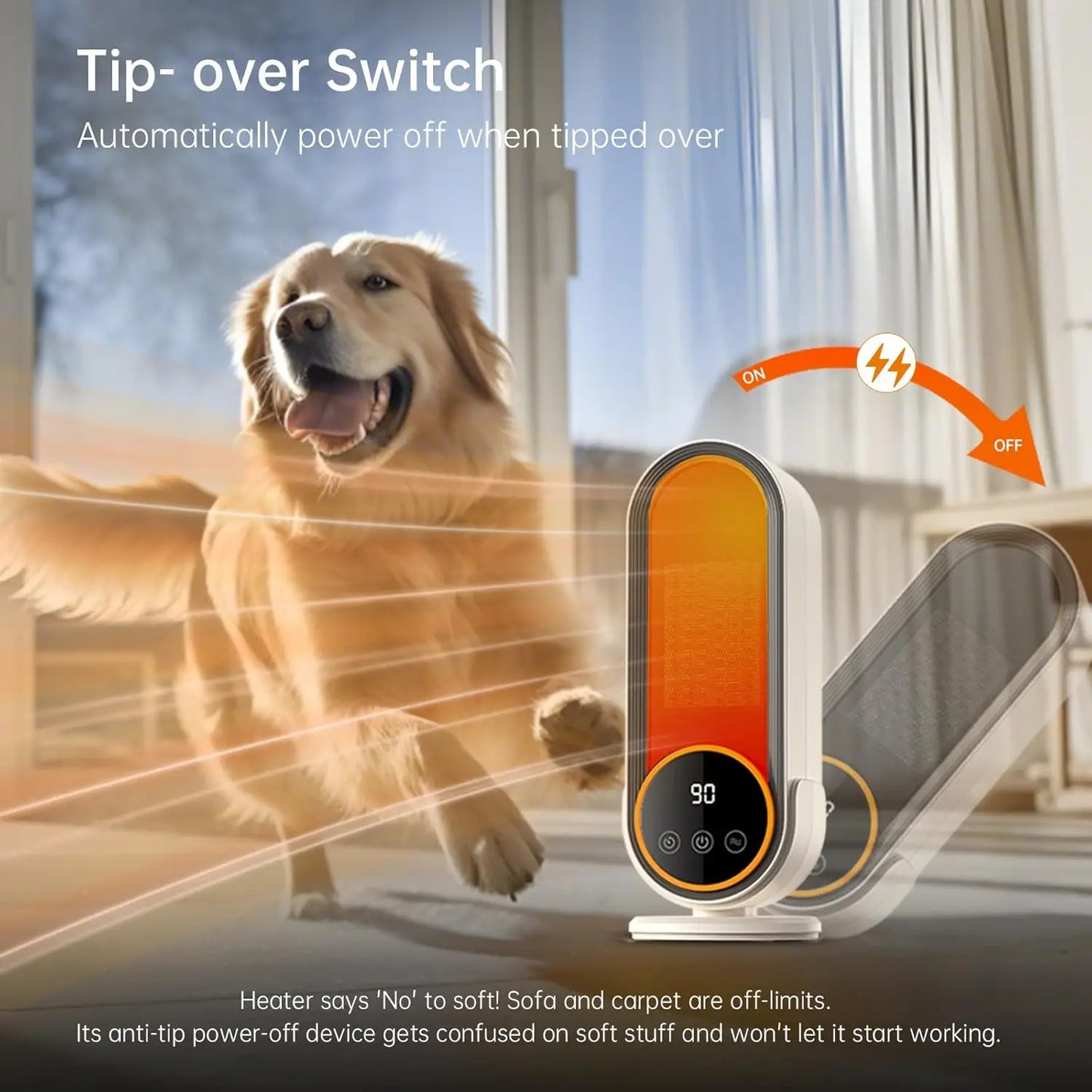 Portable 1200W PTC Ceramic Space Heater with Remote, Timer & Digital Display – Whisper-Quiet Heater for Bedroom or Office