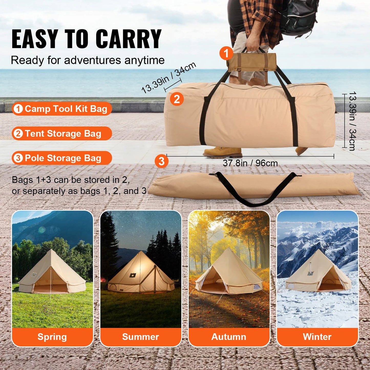 SucceBuy 16.4FT Canvas Bell Tent for Camping – 4 Season Yurt Tent with Stove Jack, Breathable TC Cotton, Sleeps Up to 8 People