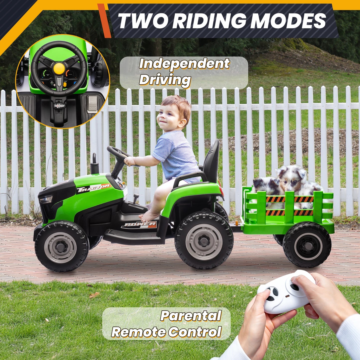 24V 2-Seater Ride-On Tractor Truck with Remote Control & Detachable Trailer – Perfect Gift for Kids Ages 2–6
