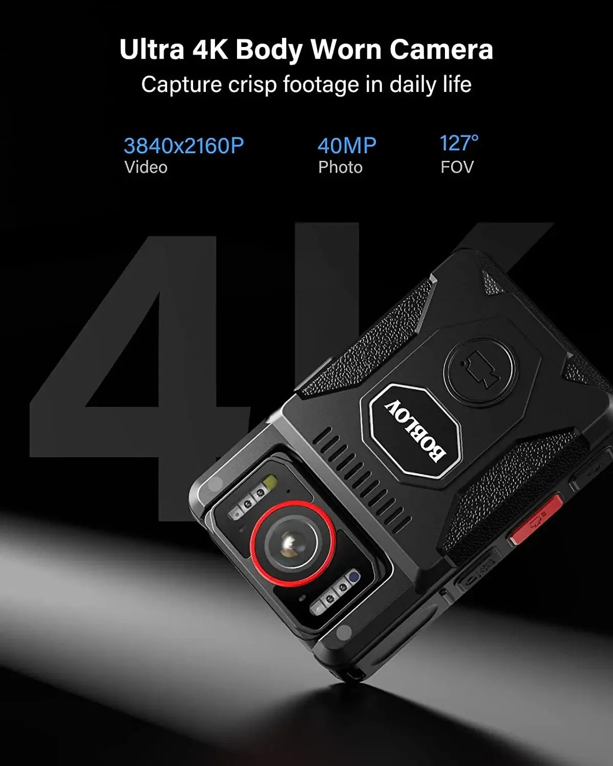 BOBLOV M7 Pro 4K GPS Body Camera with 256GB Storage & 15-Hour Battery