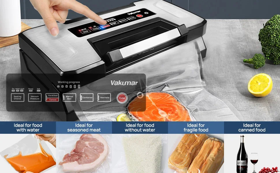 Vakumar VH5186 Food Vacuum Sealer Machine | Automatic Kitchen Sealer with Built-In Cutter & Bag Storage