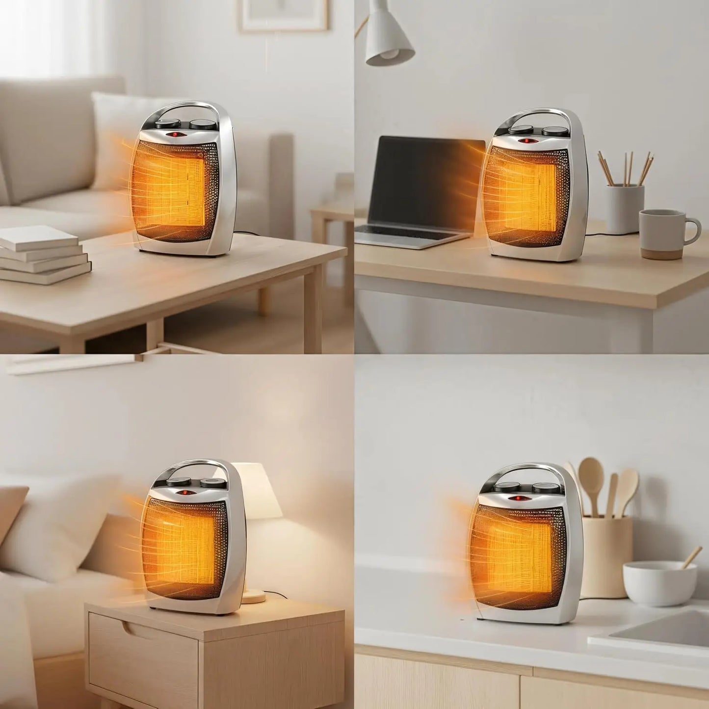 Portable Electric Space Heater for Home & Office – 1500W/750W Ceramic Desktop Heater with Thermostat, Tip-Over & Overheat Protection