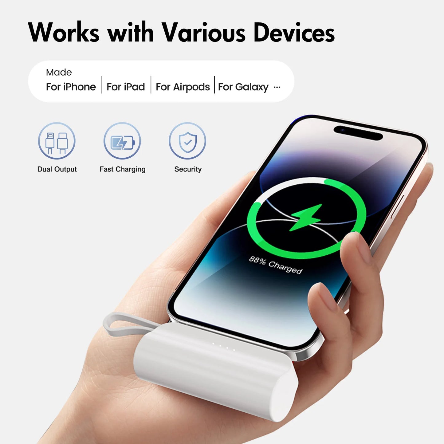 Mini Portable Power Bank 4500mAh – Capsule Charger with Dual USB-C Ports