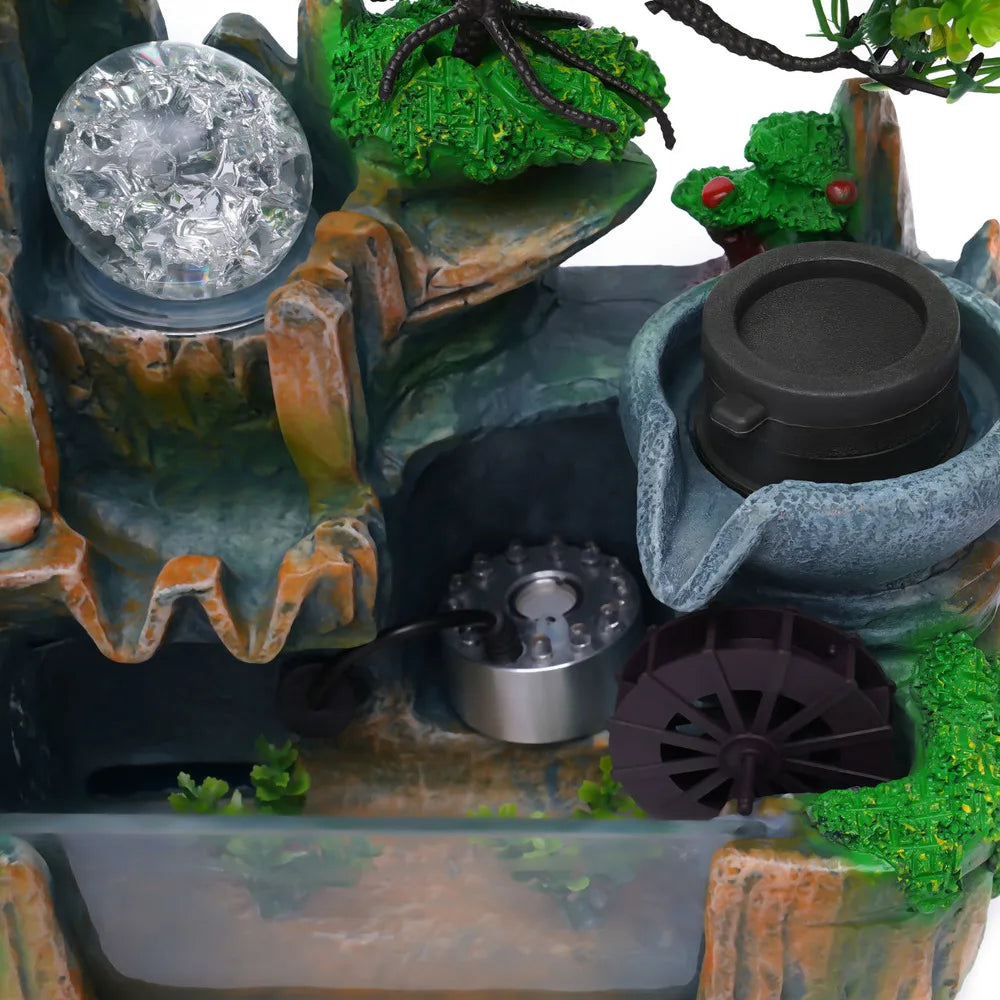 Small Rockery Water Fountain with LED Light & Mist Effect – Tranquil Tabletop Decor for Home or Office