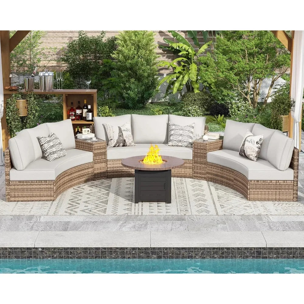 Patio Furniture Sets, 11 Piece Half-Moon Sectional Round Sofa Set, Outdoor Patio Furniture with Cushions & Wedge Table