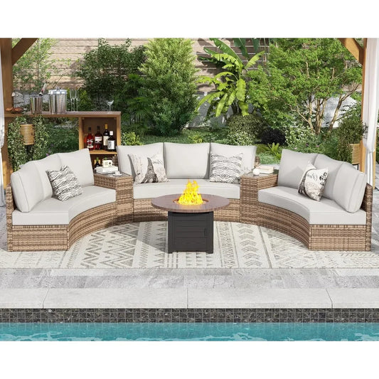 Patio Furniture Sets, 11 Piece Half-Moon Sectional Round Sofa Set, Outdoor Patio Furniture with Cushions & Wedge Table
