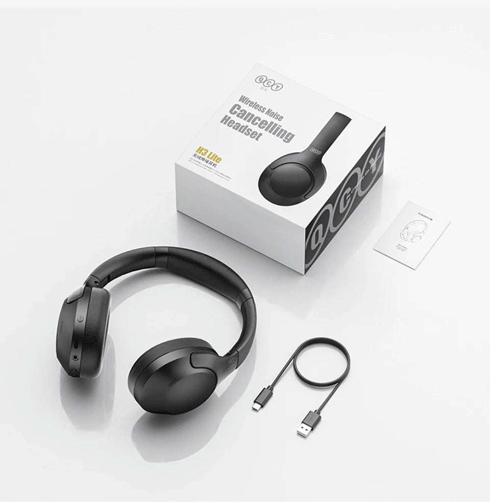QCY H3 Lite ANC Wireless Headphones Bluetooth 5.3 Over-Ear Headset with HiFi Sound, 40mm Drivers & 60H Battery Life