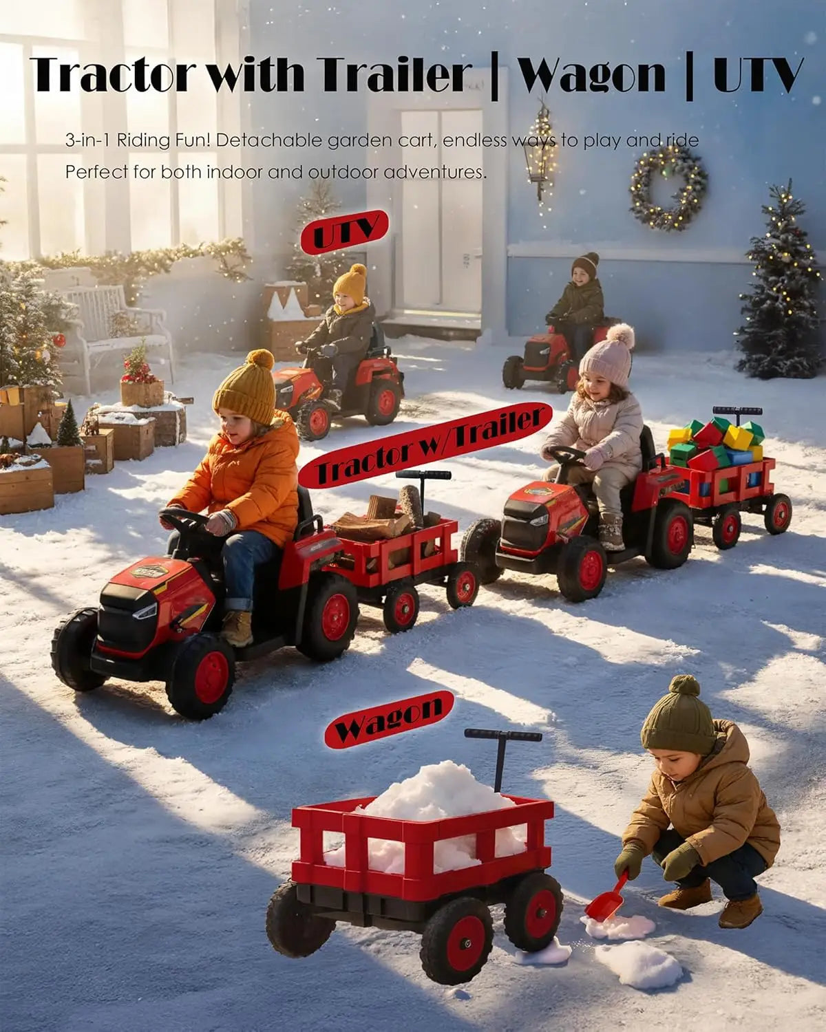 12V Ride-On Tractor with Detachable Trailer – Electric Kids' Truck with Remote Control, Bluetooth Music & 8-Wheel Design for Ages 3–8