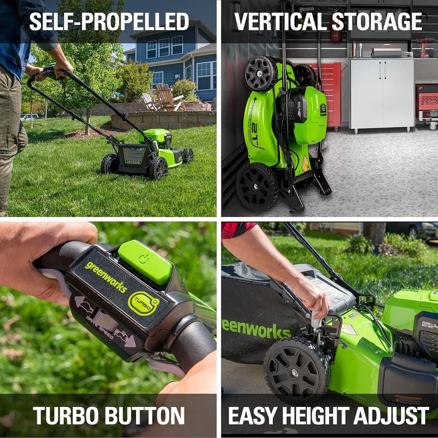 Greenworks 48V 21" Self-Propelled Cordless Lawn Mower – Brushless Motor, 4-in-1 Cutting, Dual 5.0Ah Batteries & Charger, 45 Min Runtime